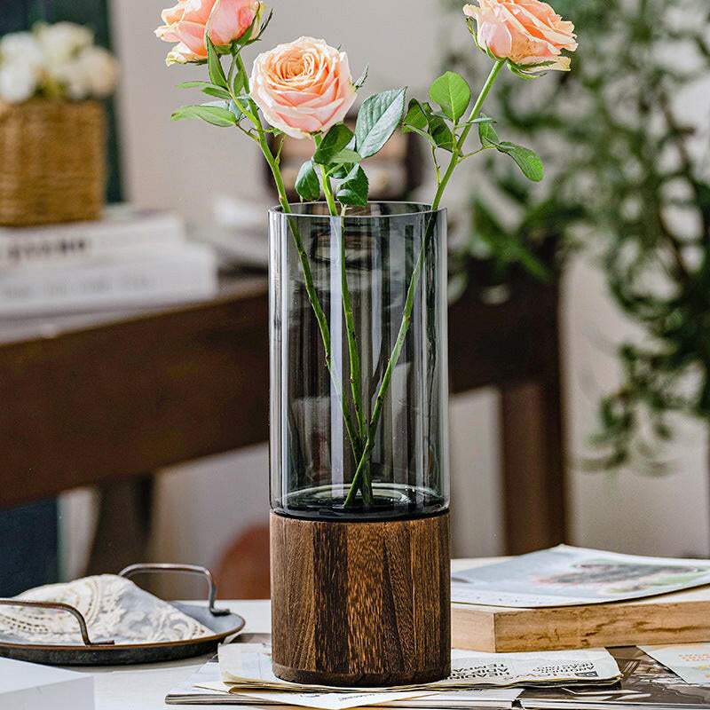 Scandinavian Glass Wooden Bracket Base Aquatic Vase