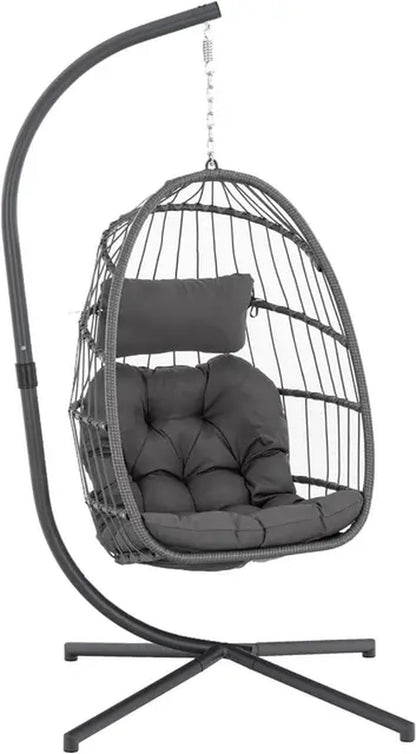 Egg Swing Chair with Stand, Rattan Wicker Hanging Egg Chair for Indoor Outdoor Bedroom Patio Hanging Basket Chair Hammock