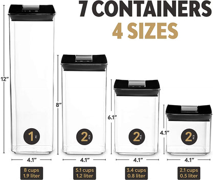 7 Pieces Airtight Food Storage Container Set Kitchen Organization Containers with 8 Labels & Chalk Marker BPA Free Clear Plastic Kitchen and Pantry Organization Containers