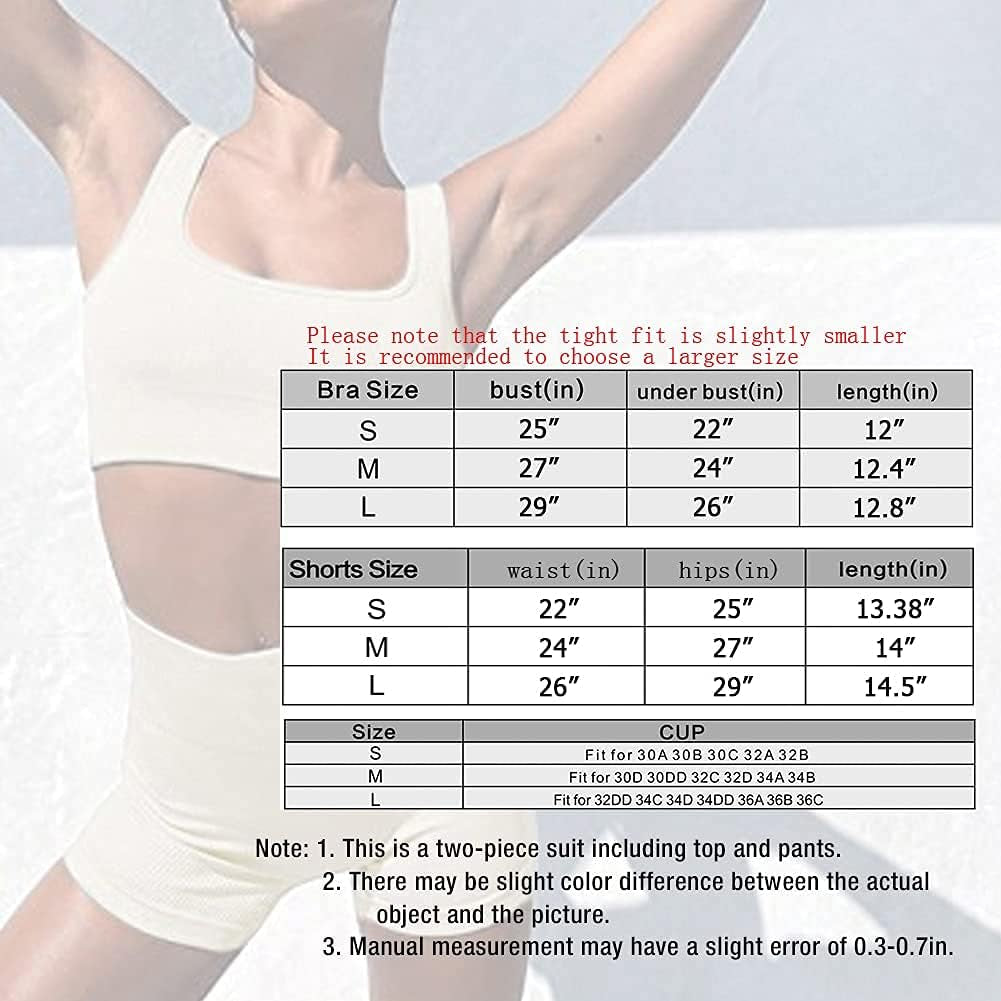 Women'S Workout Sets Ribbed Tank 2 Piece Seamless High Waist Gym Outfit Yoga Shorts Sets