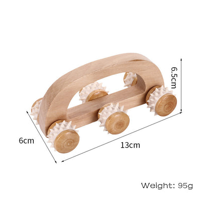 Handheld Massage Roller For Sore Muscle, Wood Therapy Massage Tools For Body, Wooden Fascia Roller For Deep Tissue, Lymphatic Drainage Massager For Legs Thighs Butt Spa 6 Wheels Handheld Wooden Back M