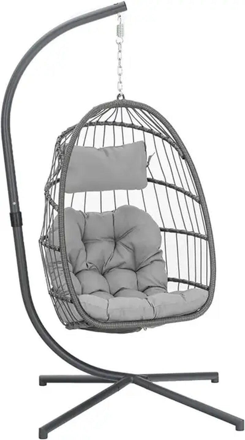 Egg Swing Chair with Stand, Rattan Wicker Hanging Egg Chair for Indoor Outdoor Bedroom Patio Hanging Basket Chair Hammock